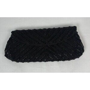 Carlo Felleni Beaded Evening Bag Clutch Black Formal Chic Style Intricate Beads